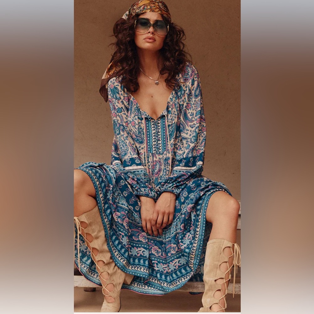 SPELL Bohemian Blue and Pink Maxi Dress